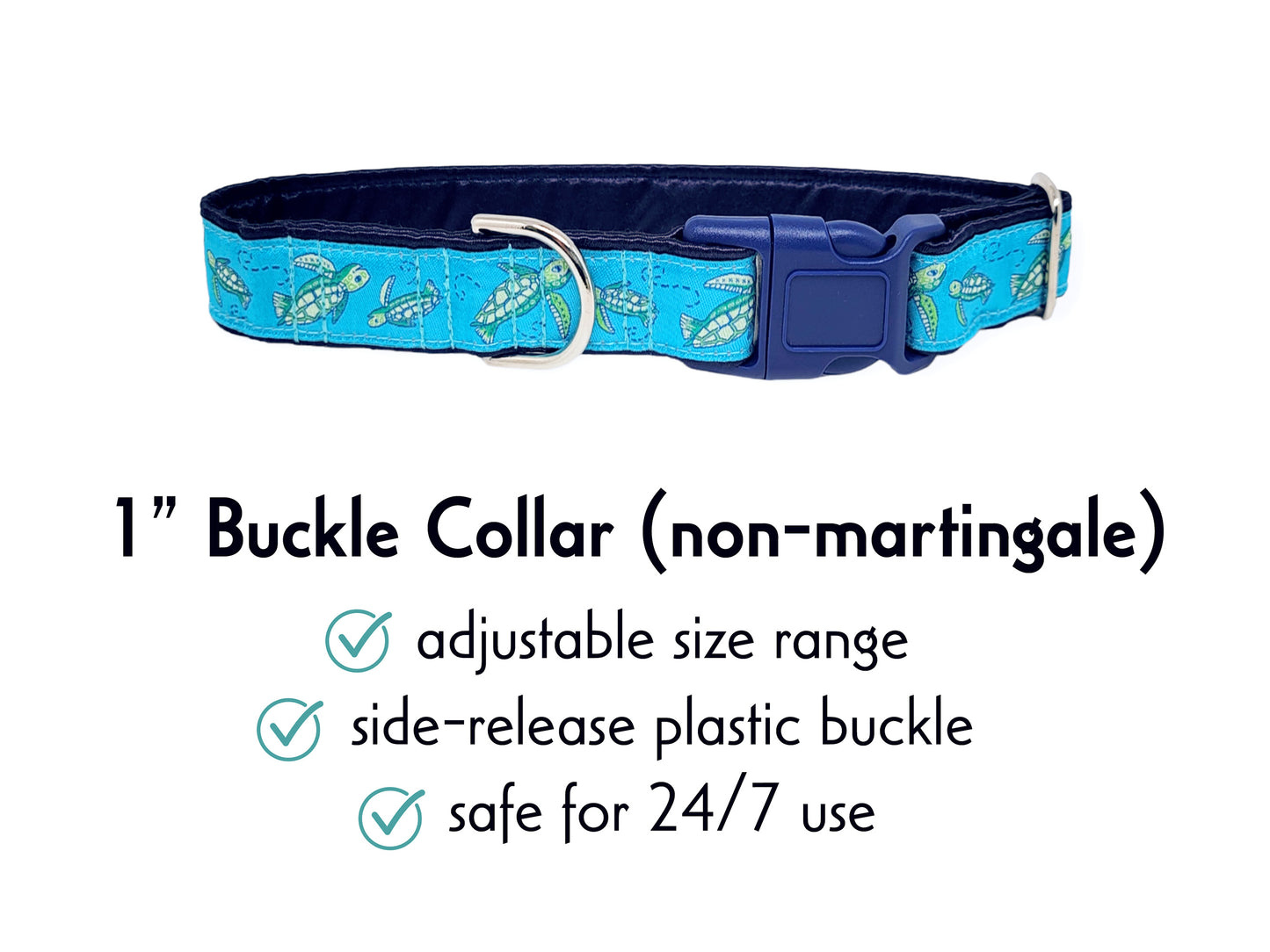 1 Inch Wide Sea Turtles Buckle Dog Collar by The Hound Haberdashery