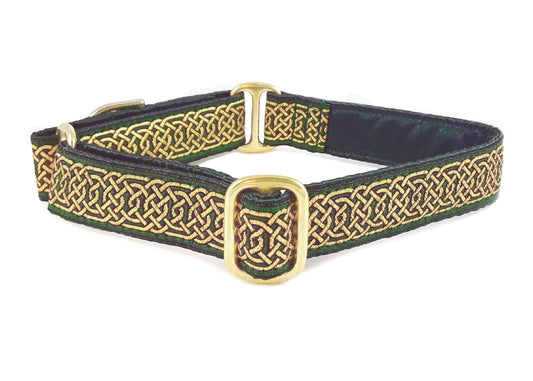 1 Inch Wide Green, Gold Wexford Celtic Braid Dog Collar by The Hound Haberdashery