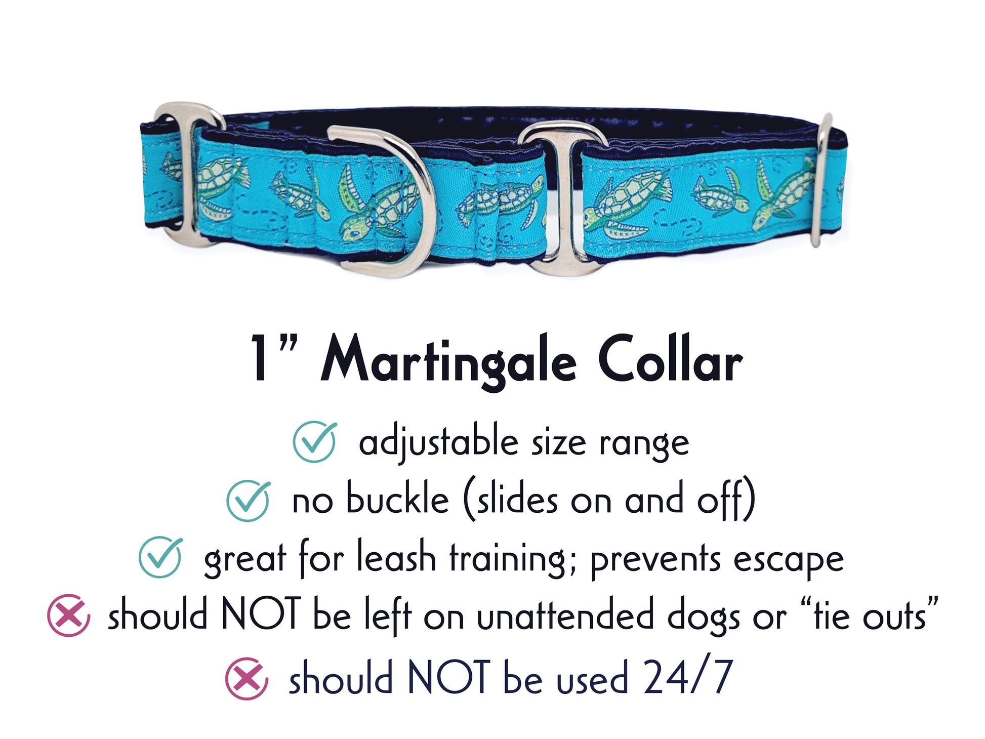 1 Inch Wide Sea Turtles Martingale Dog Collar by The Hound Haberdashery