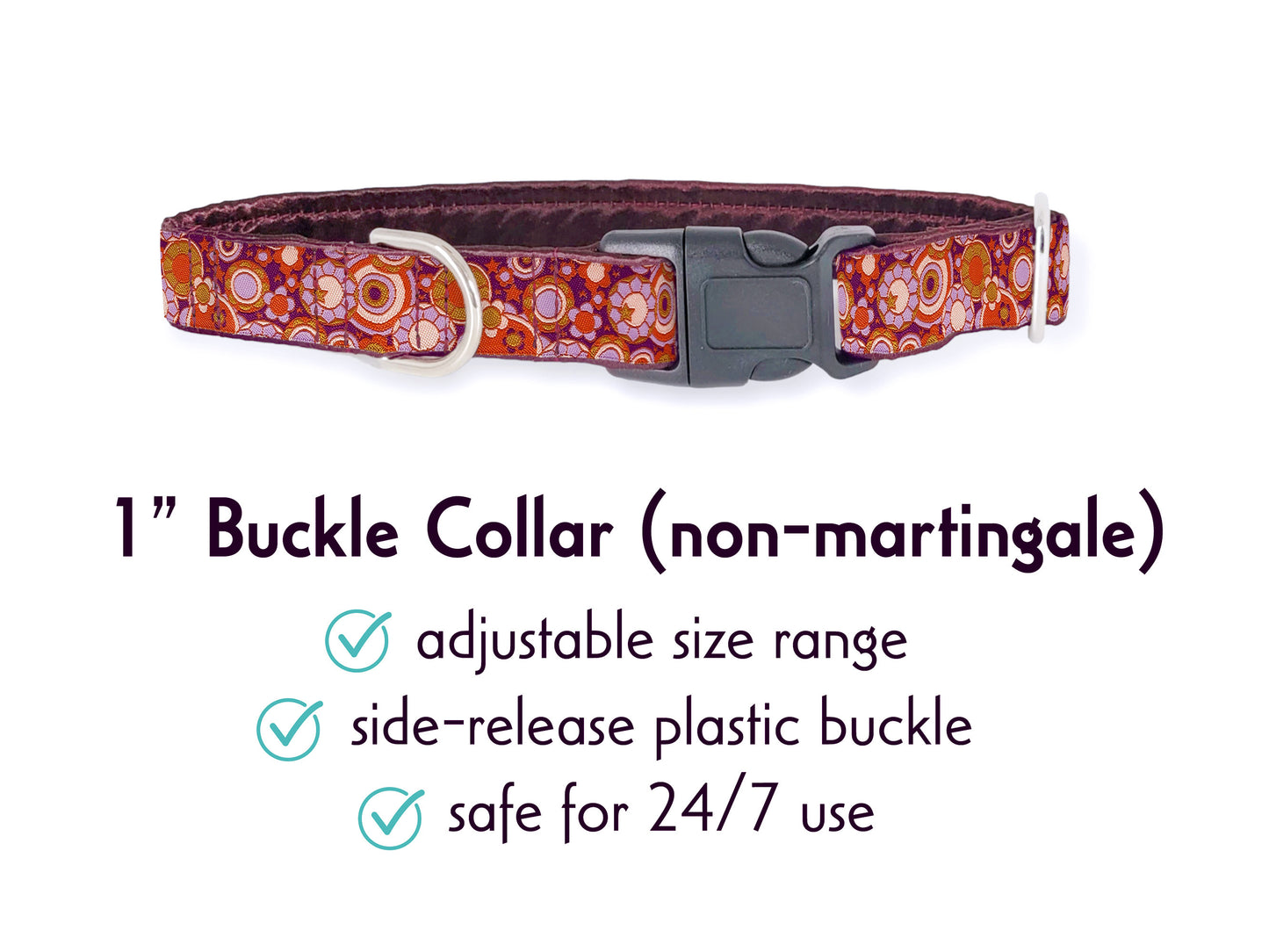 1 Inch Wide Purple Cosmos Buckle Dog Collar by The Hound Haberdashery