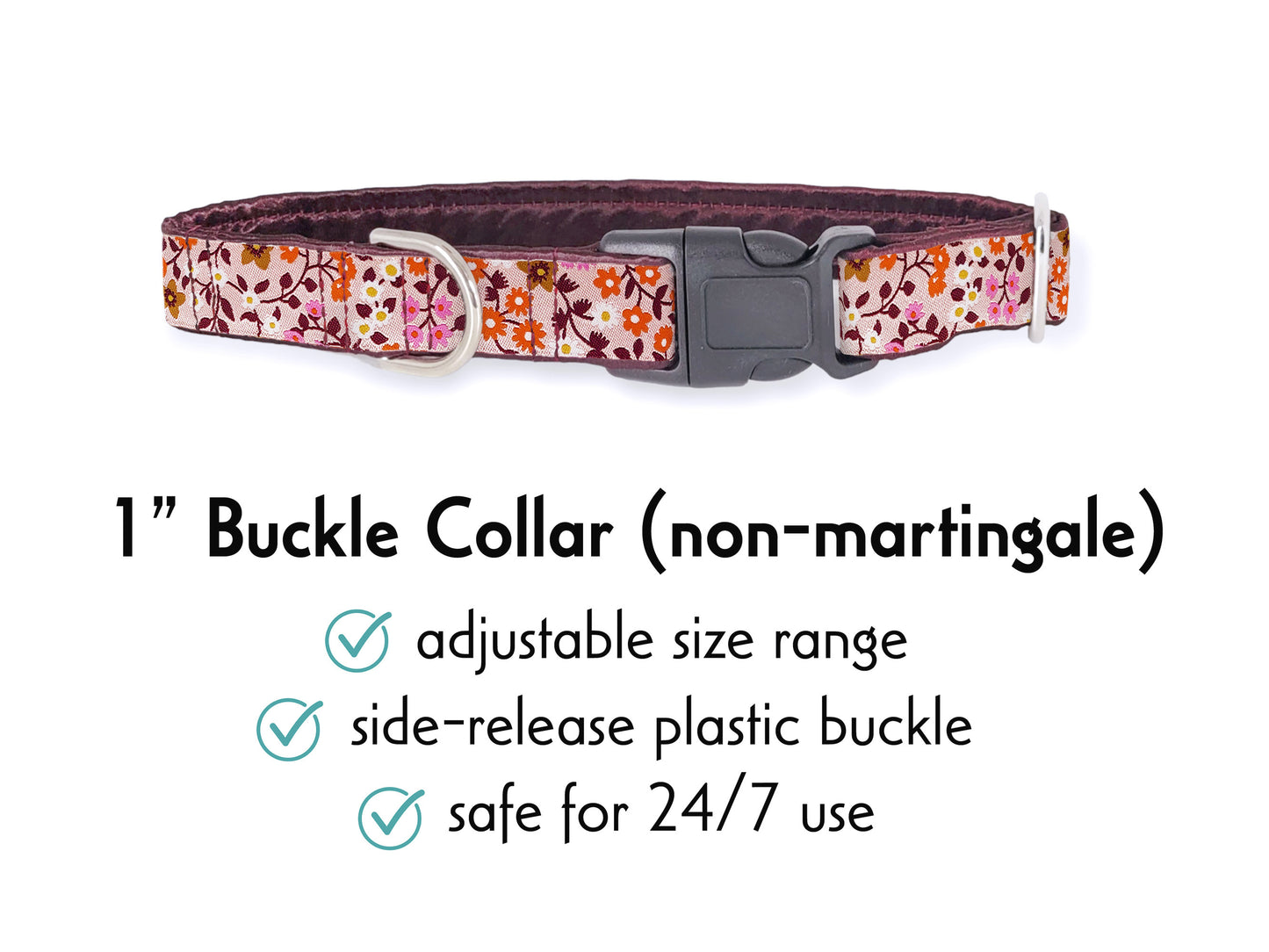 1 Inch Wide Pink Floral Buckle Dog Collar by The Hound Haberdashery