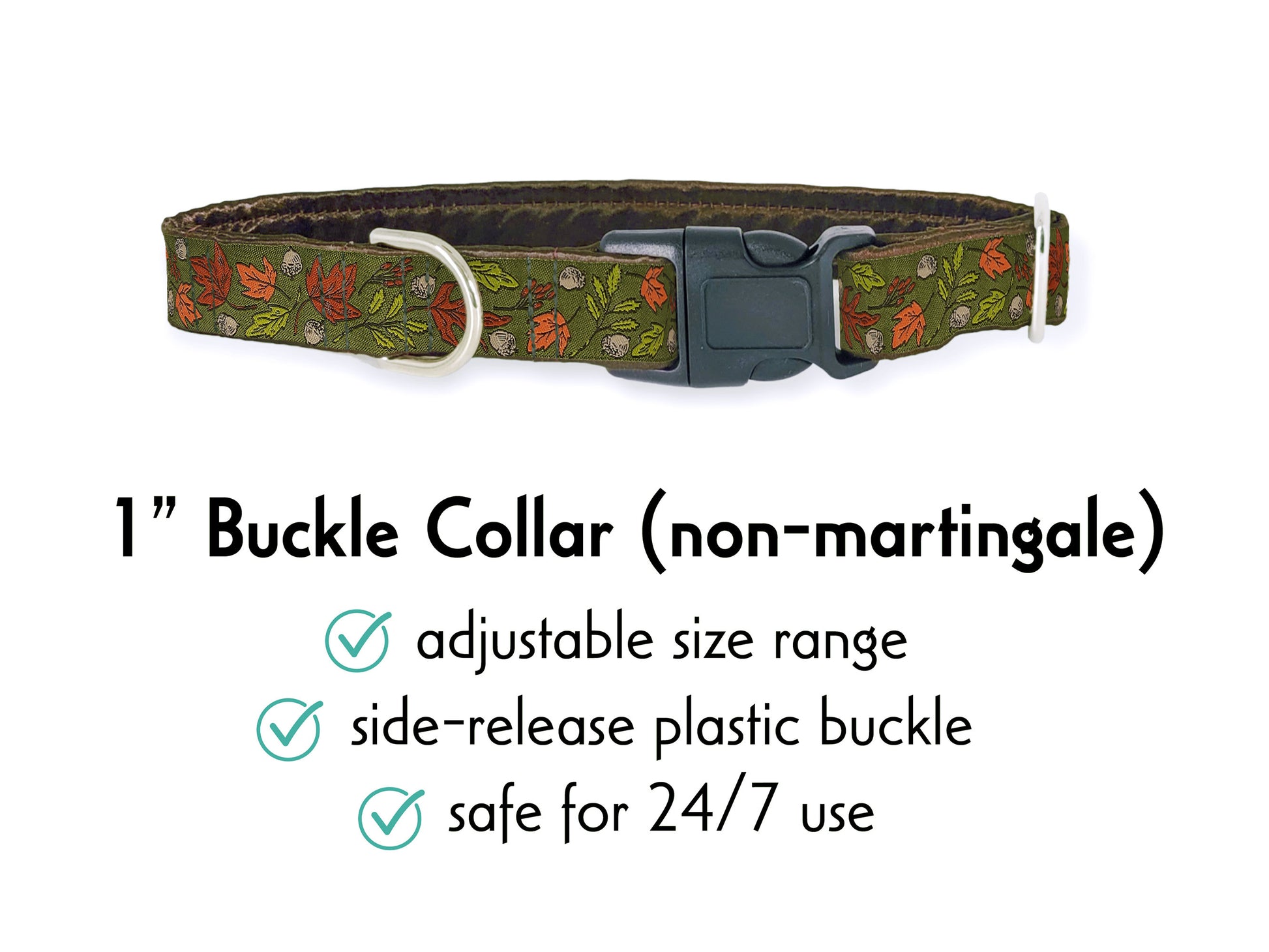 1 Inch Wide Autumn Leaves Buckle Dog Collar by The Hound Haberdashery