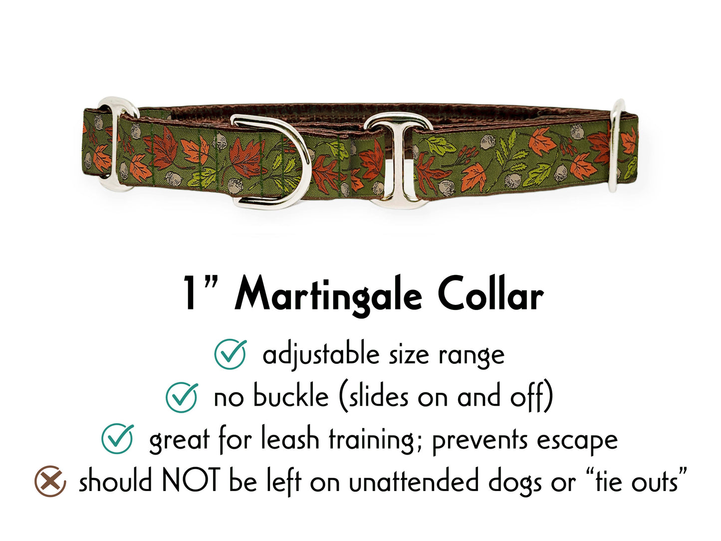 1 Inch Wide Autumn Leaves Martingale Dog Collar by The Hound Haberdashery