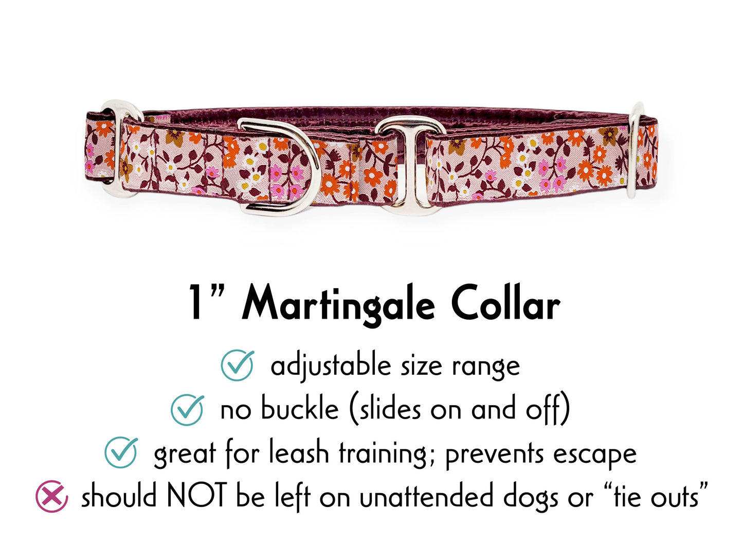 1 Inch Wide Pink Floral Martingale Dog Collar by The Hound Haberdashery