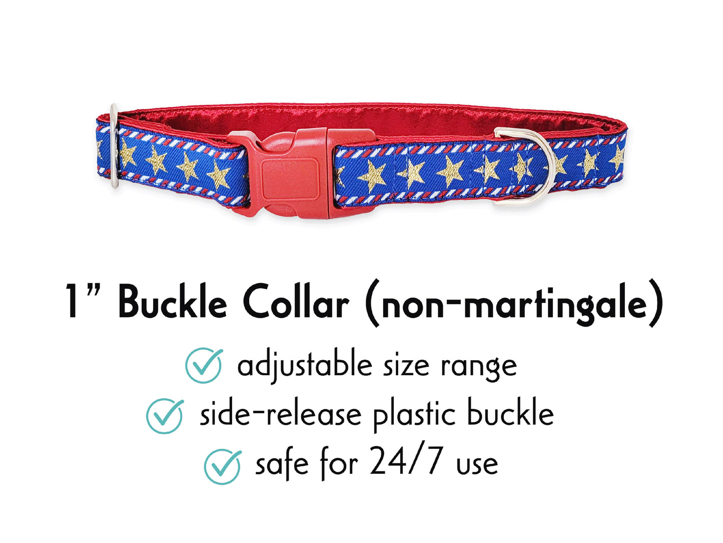 1 Inch Wide Stars & Stripes Buckle Dog Collar by The Hound Haberdashery