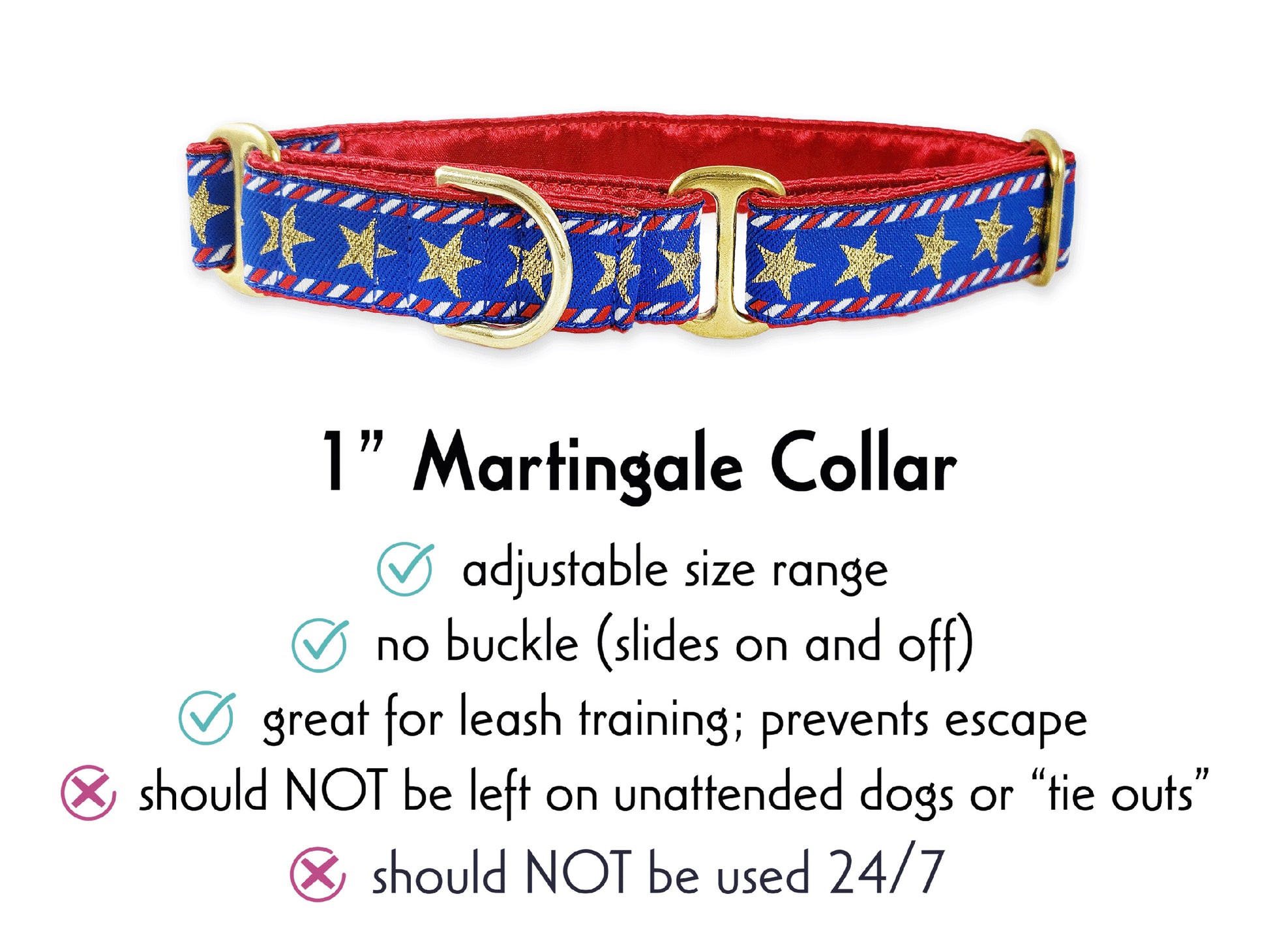1 Inch Wide Stars & Stripes Martingale Dog Collar by The Hound Haberdashery