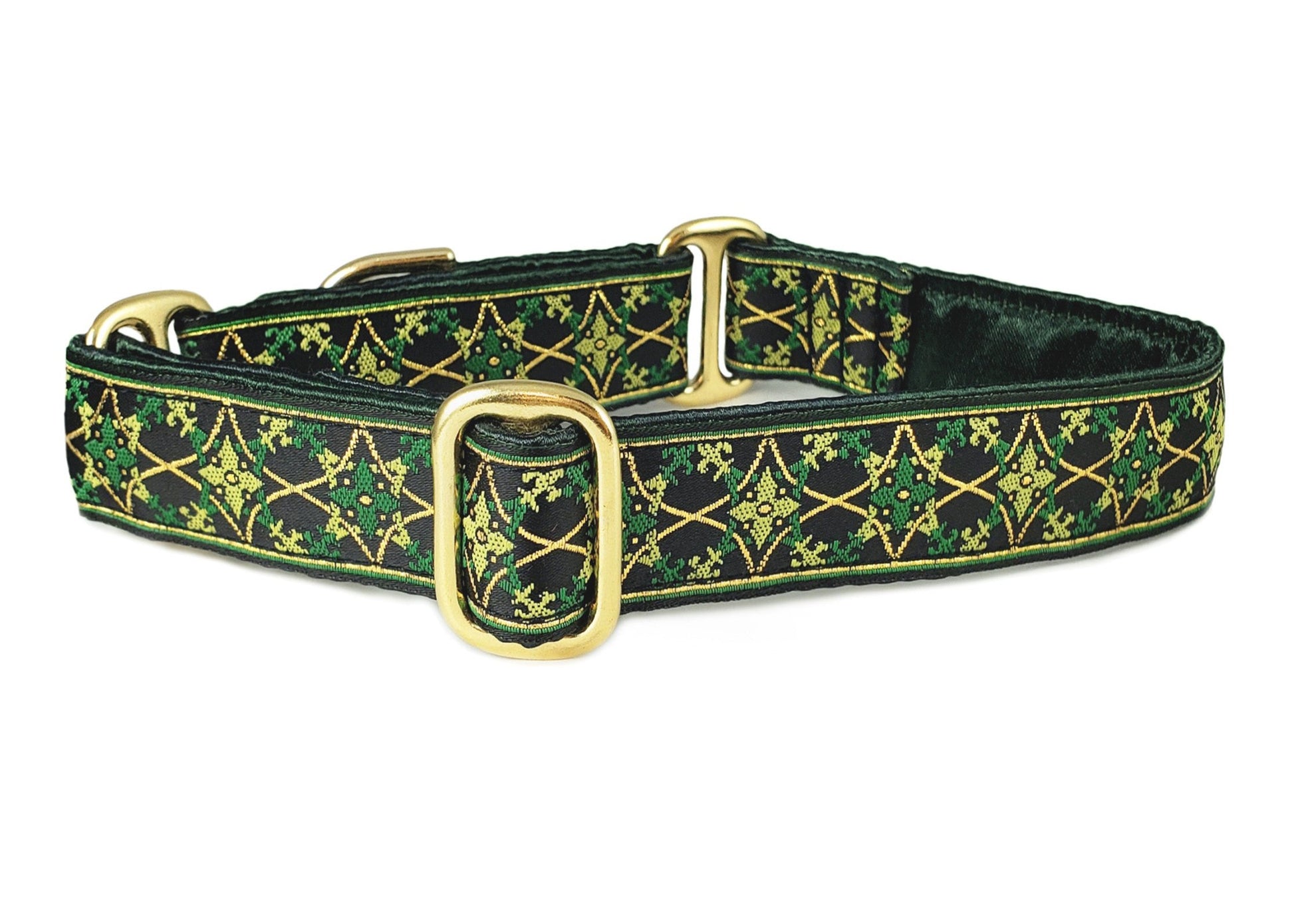 1 Inch Wide Green, Gold Exeter Dog Collar by The Hound Haberdashery