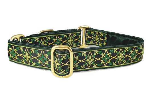 1 Inch Wide Green, Gold Exeter Dog Collar by The Hound Haberdashery