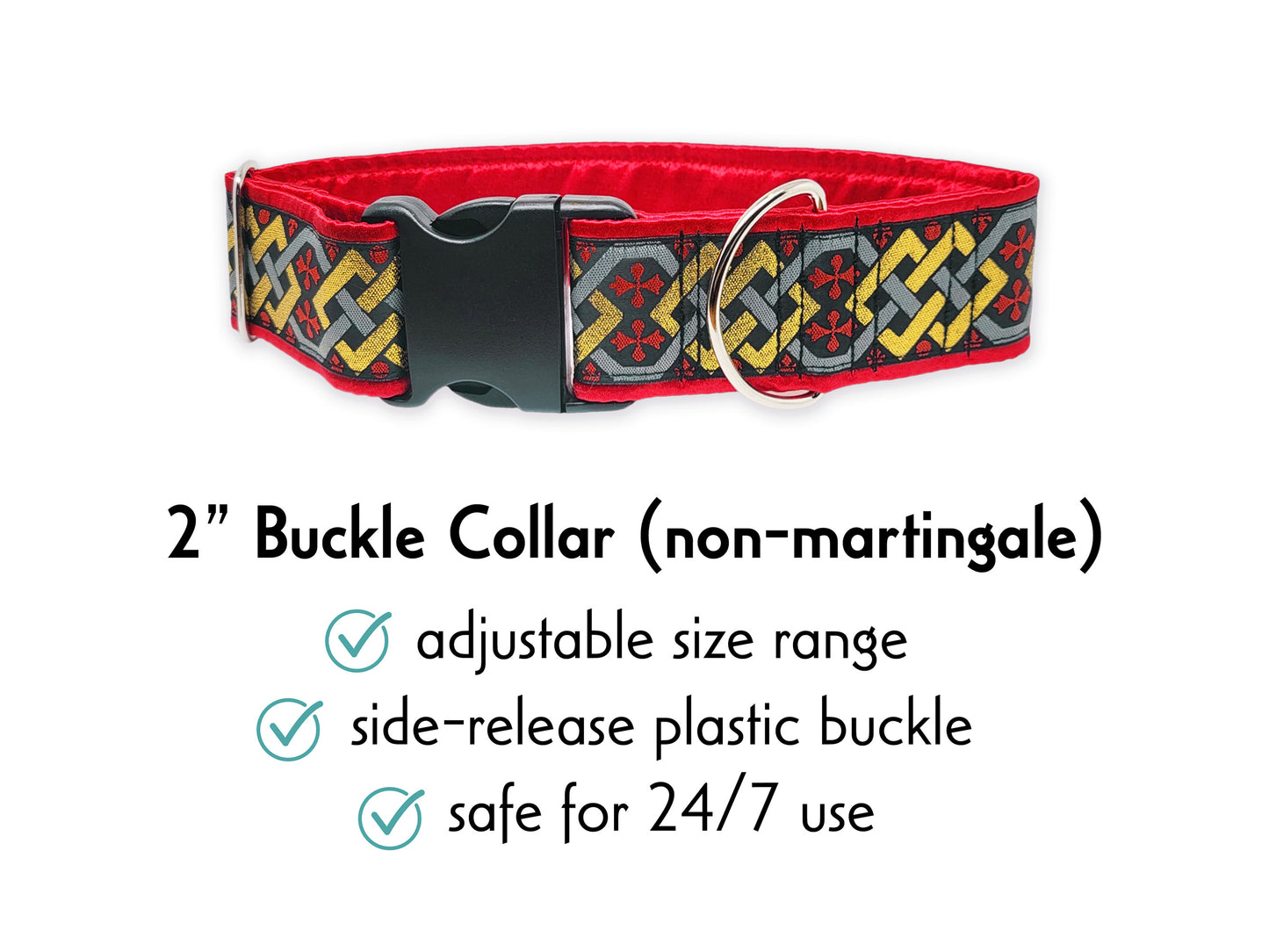 2 Inch Wide Red Limerick Buckle Dog Collar by The Hound Haberdashery
