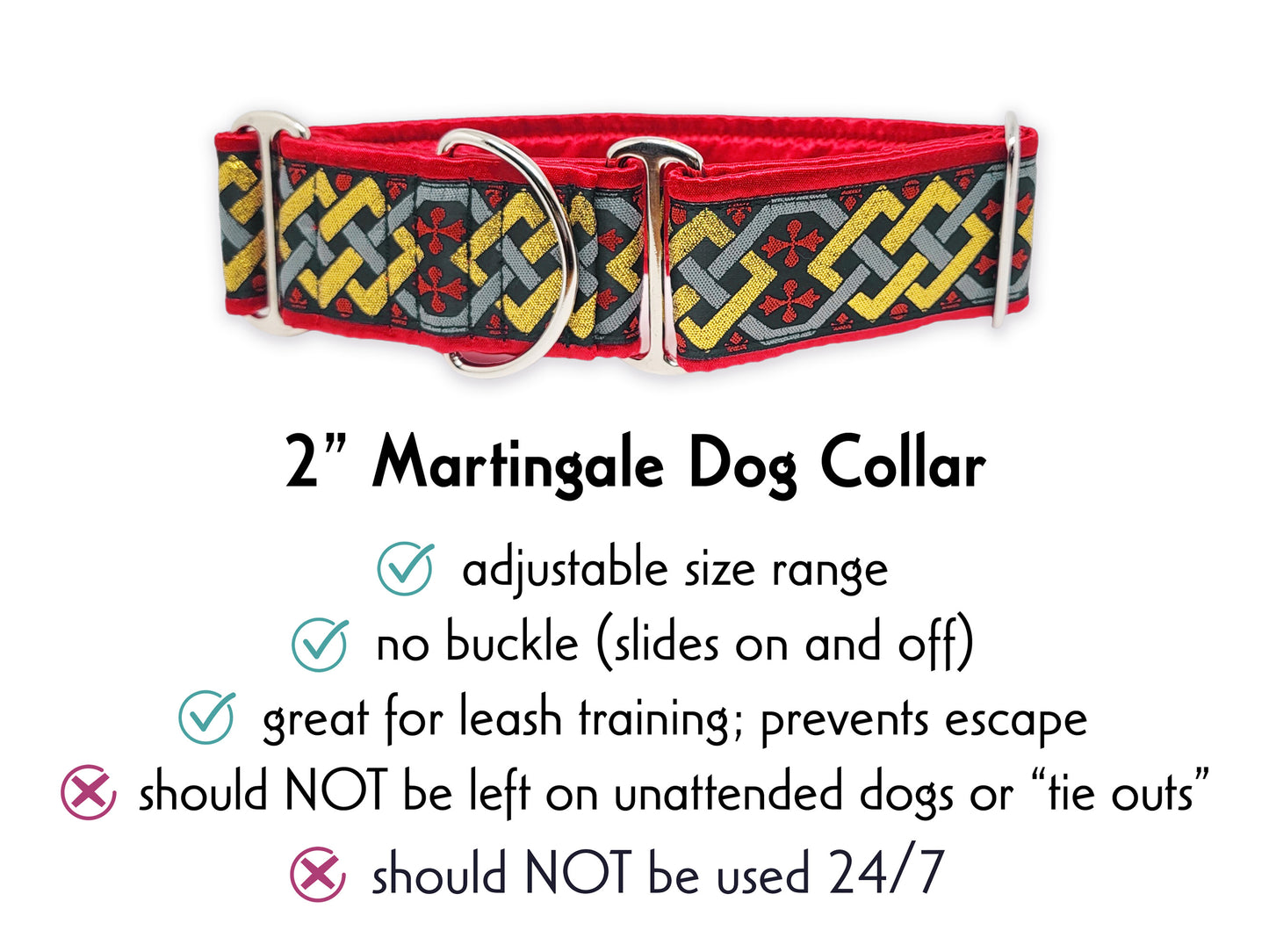 2 Inch Wide Red Limerick Martingale Dog Collar by The Hound Haberdashery