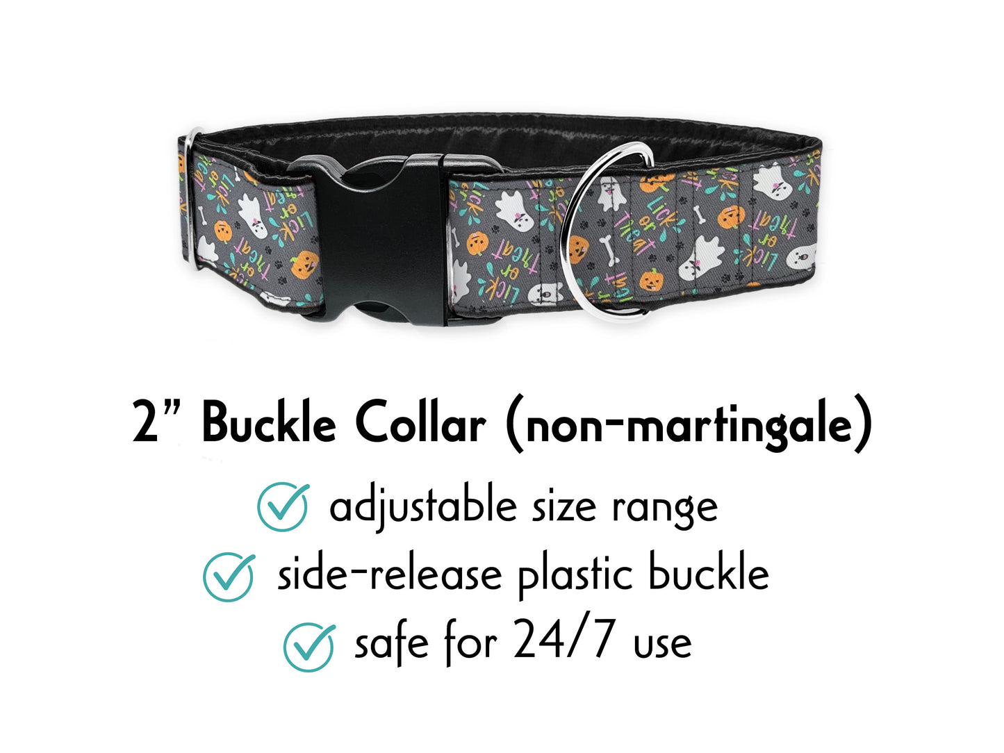 2 Inch Wide Lick or Treat Halloween Buckle Dog Collar by The Hound Haberdashery