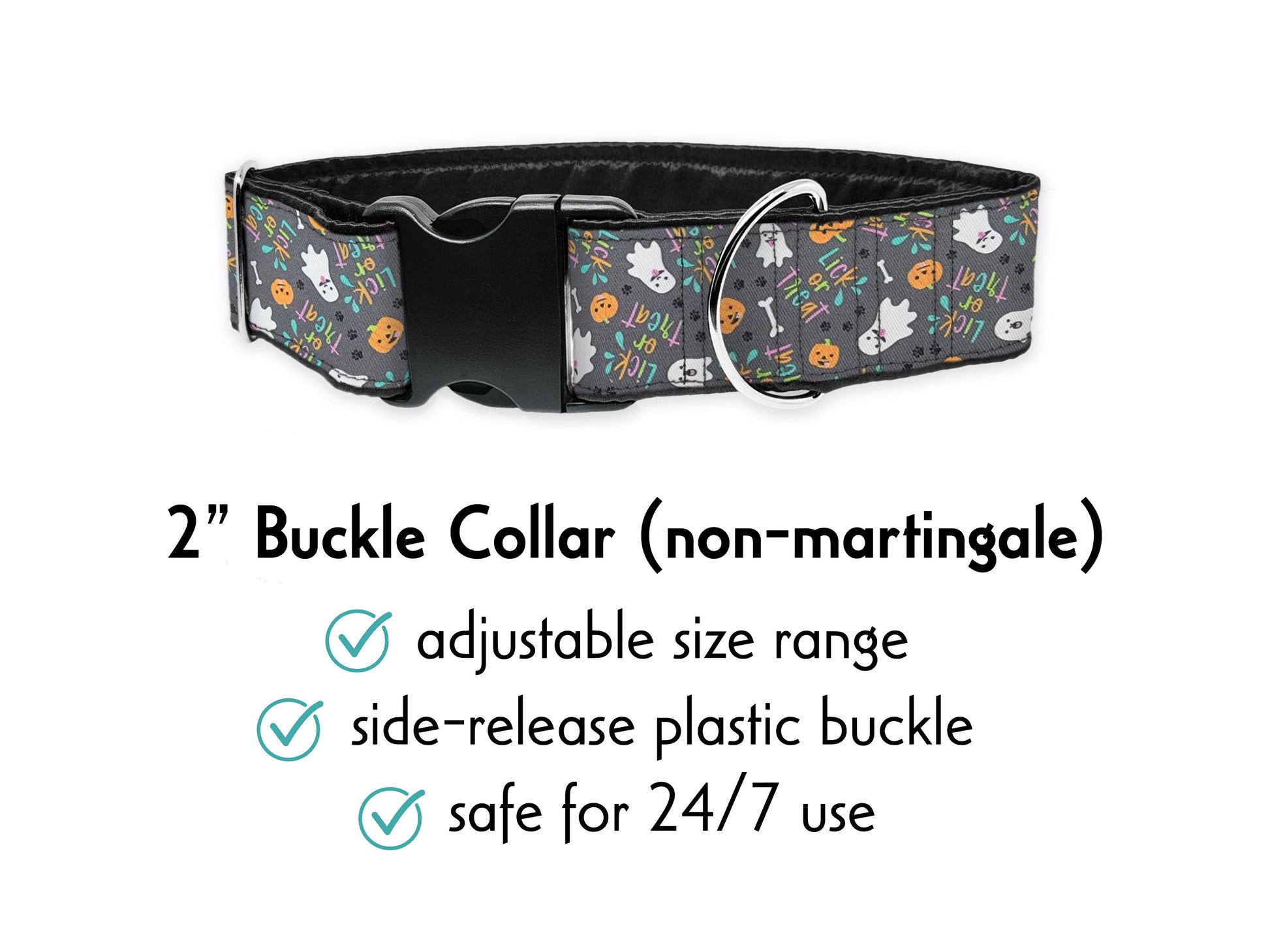 2 Inch Wide Lick or Treat Halloween Buckle Dog Collar by The Hound Haberdashery