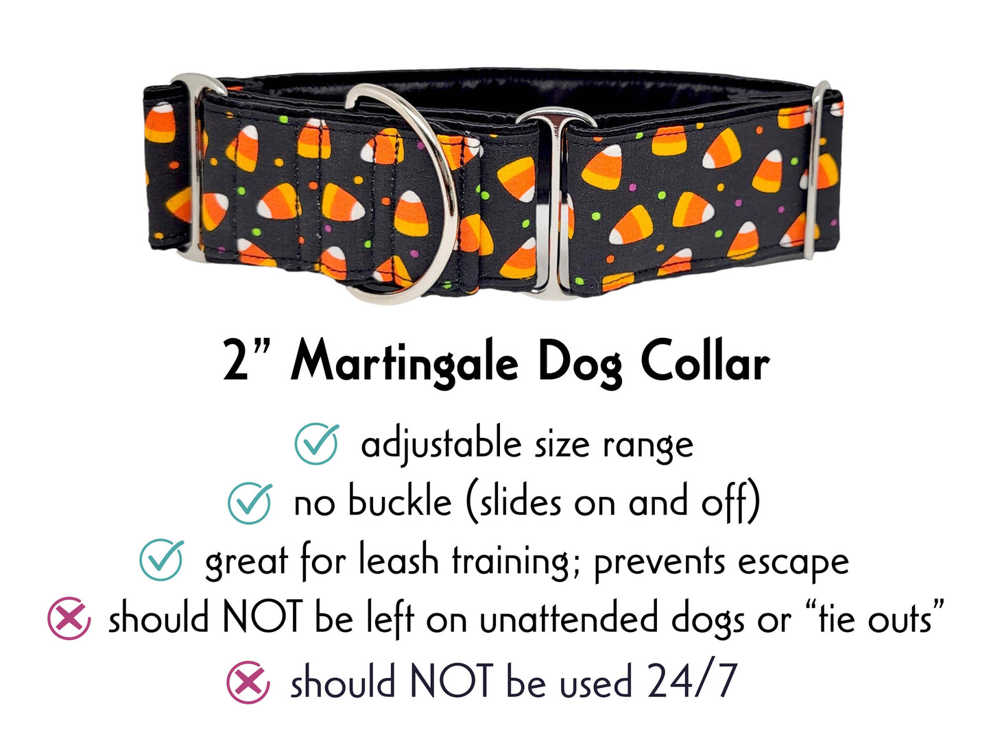 2 Inch Wide Candy Corn Halloween Martingale Dog Collar by The Hound Haberdashery