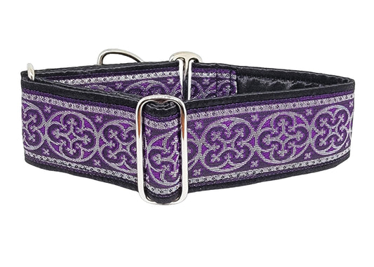 2 Inch Wide Purple, Silver Celtic Cross Dog Collar by The Hound Haberdashery