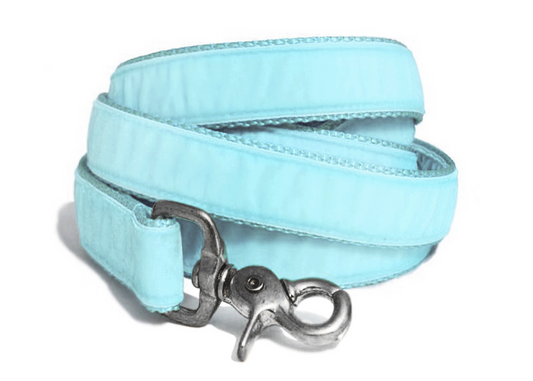 Aqua Blue Velvet Leash by The Hound Haberdashery