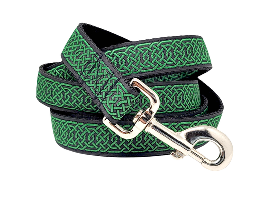 Green, Black Wexford Celtic Braid Dog Leash by The Hound Haberdashery