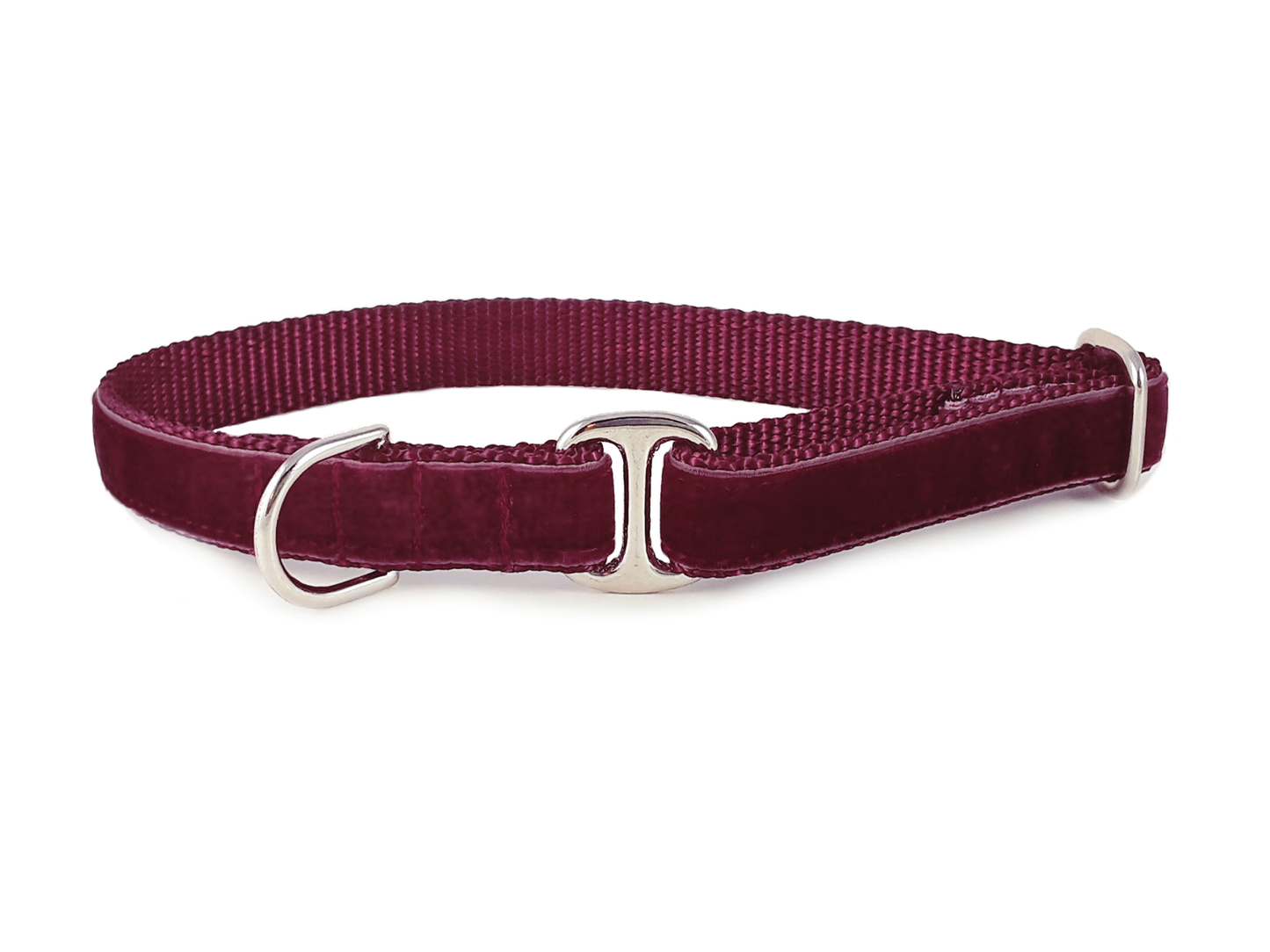 Burgundy Velvet Dog Tag Collar by The Hound Haberdashery