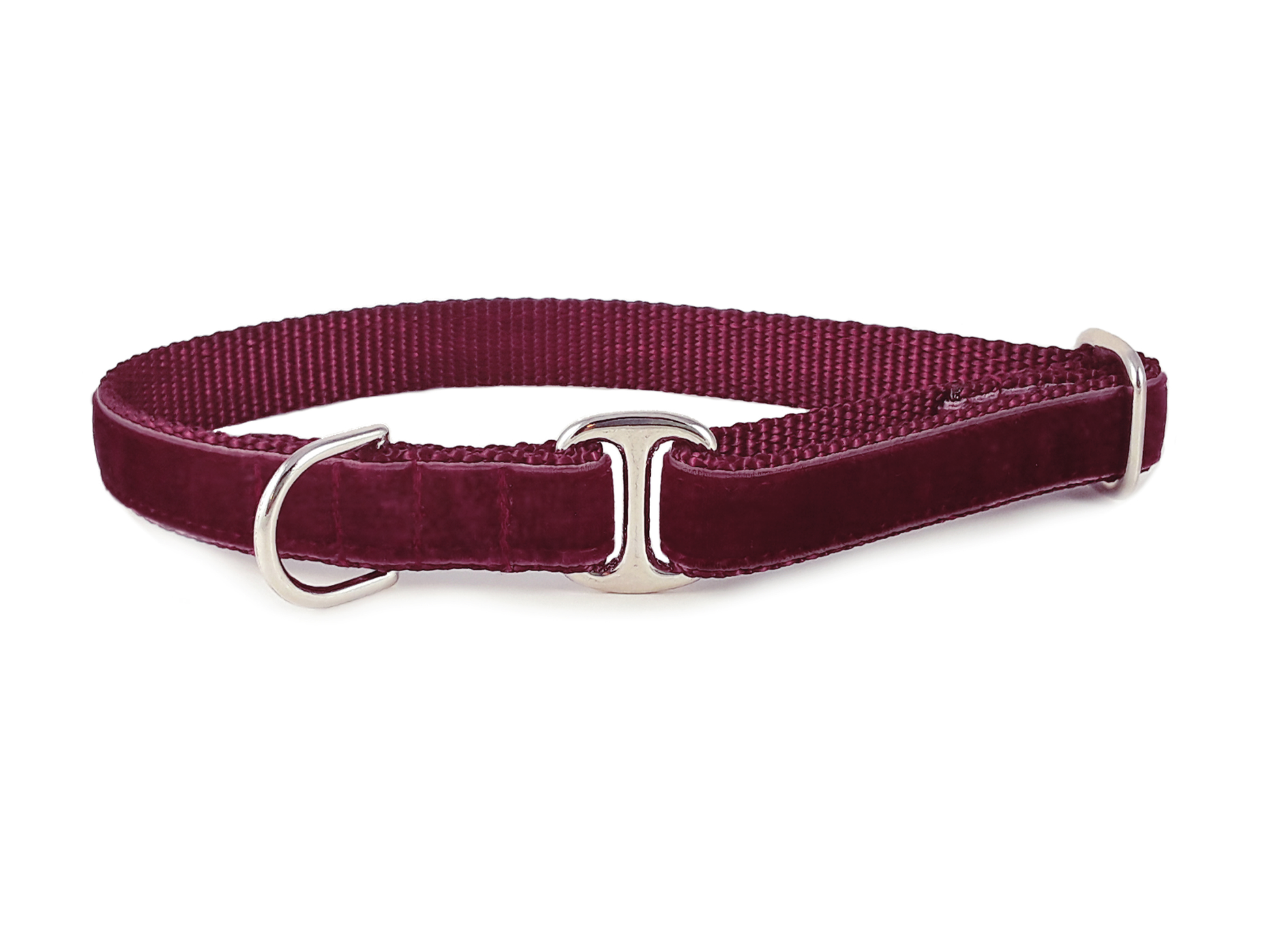Burgundy Velvet Dog Tag Collar by The Hound Haberdashery