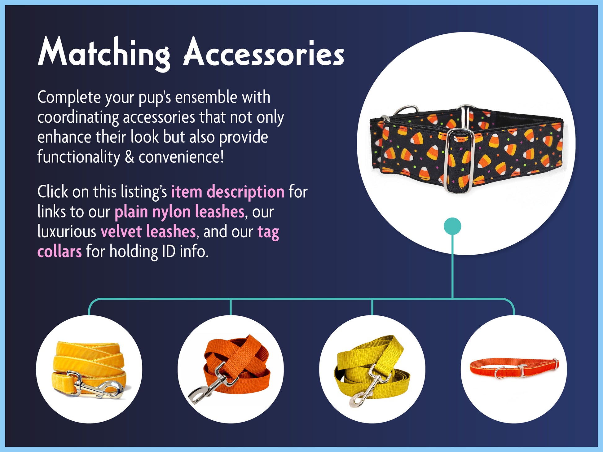 Matching Accessories for the 1.5 Inch Wide Candy Corn Halloween Dog Collar by The Hound Haberdashery