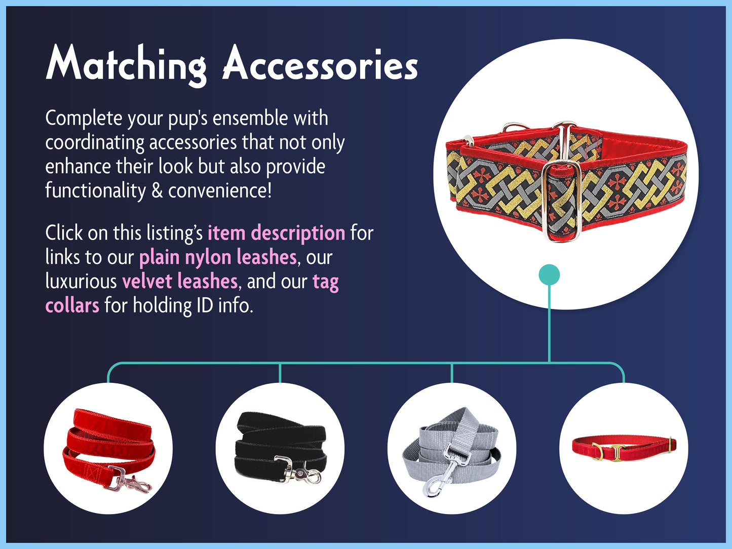 Matching Accessories for the 2 Inch Wide Red Limerick Dog Collar by The Hound Haberdashery