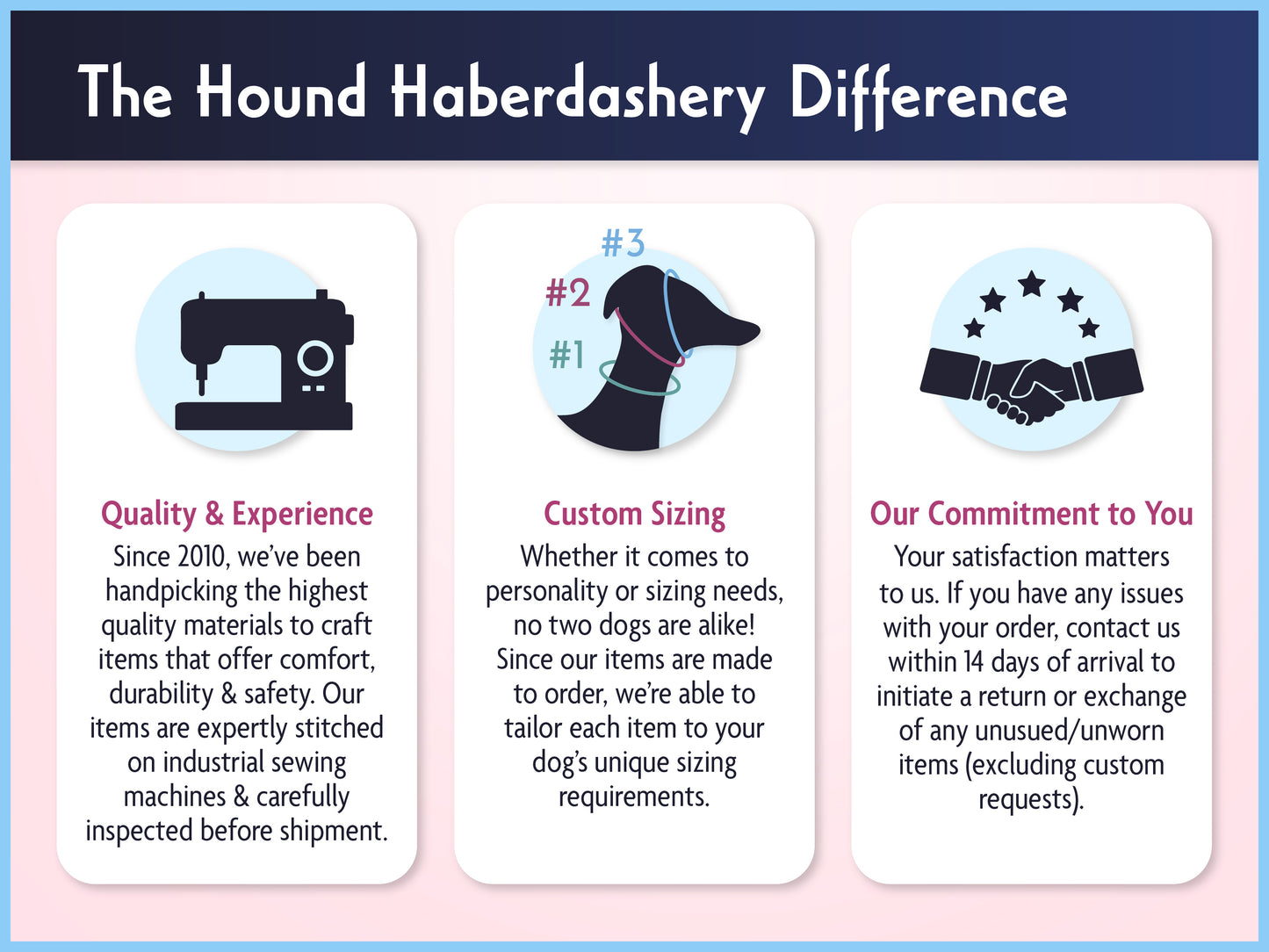 The Hound Haberdashery Difference: Quality & Experience, Custom Sizing, Our Commitment to You