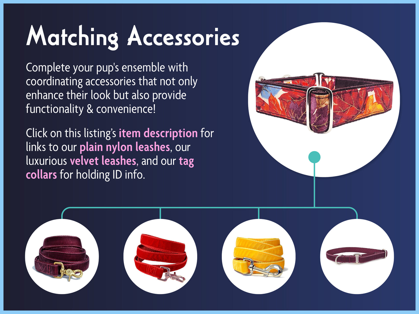 Matching Accessories for the 1.5 Inch Wide Watercolor Fall Leaves Dog Collar by The Hound Haberdashery