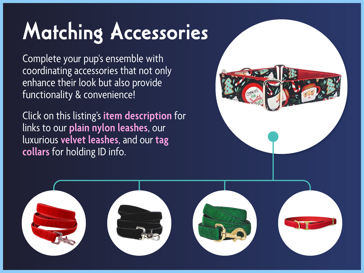 Matching Accessories for the 1.5 Inch Wide Cookies for Santa Christmas Dog Collar by The Hound Haberdashery