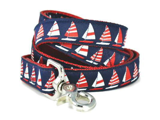 Red, White & Blue Sailboats Dog Leash by The Hound Haberdashery