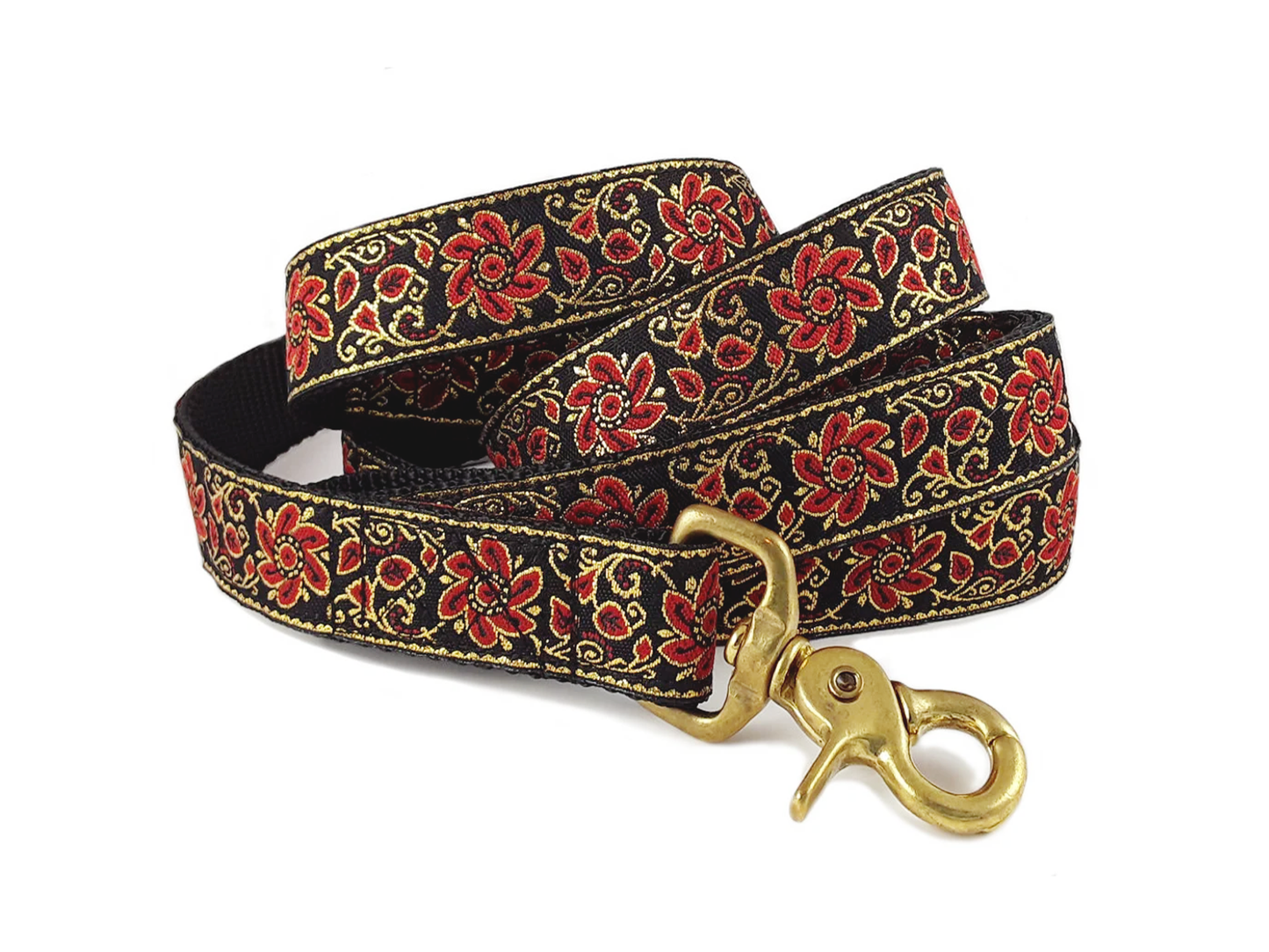 Black, Red, Gold Floral Sevilla Dog Leash by The Hound Haberdashery